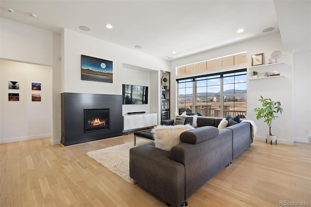 living room with light hardwood / wood-style flooring