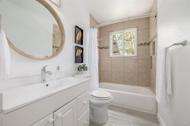 7828 Florado St, Denver, CO 80221 - bathroom with shower / bath combo with shower curtain, vanity, and toilet