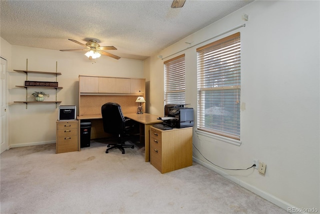 7840 S Windermere Cir, Littleton, CO 80120 - office featuring a ceiling fan, light carpet, a textured ceiling, and baseboards