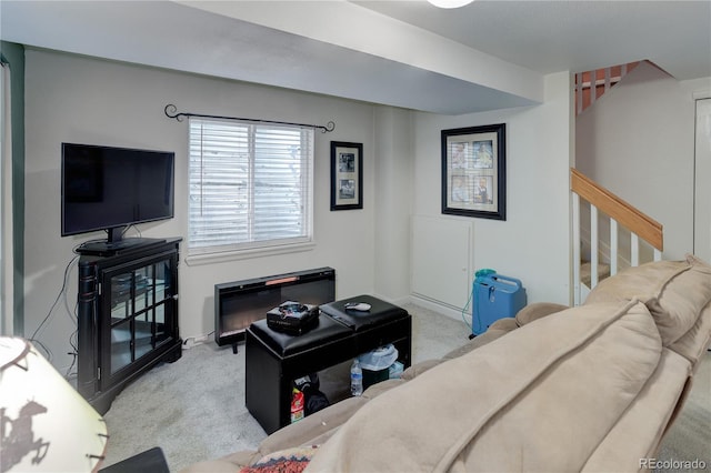 7840 S Windermere Cir, Littleton, CO 80120 - living area with carpet, stairway, and baseboards