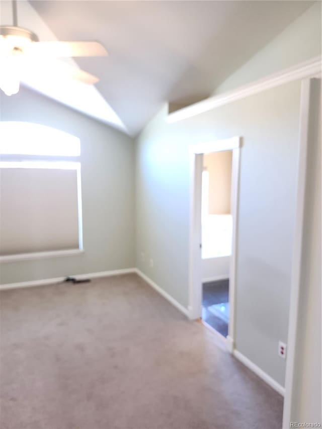 empty room featuring lofted ceiling and carpet