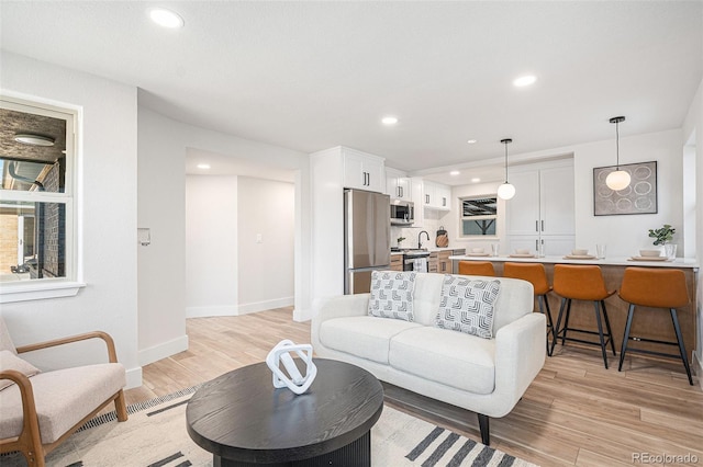 living room with light hardwood / wood-style flooring