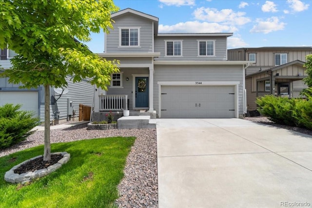 3344 Evening Pl, Castle Rock, CO 80109 - view of front facade featuring covered porch, an attached garage, and concrete driveway