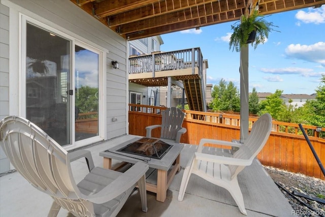3344 Evening Pl, Castle Rock, CO 80109 - view of patio featuring a fire pit, a deck, and stairway