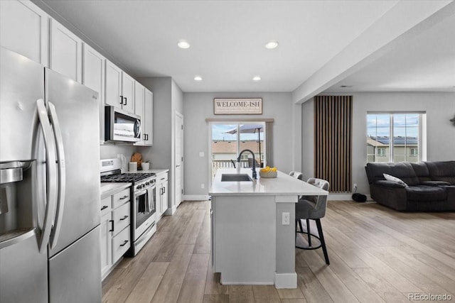 3344 Evening Pl, Castle Rock, CO 80109 - kitchen featuring stainless steel appliances, a sink, open floor plan, a kitchen breakfast bar, and healthy amount of natural light