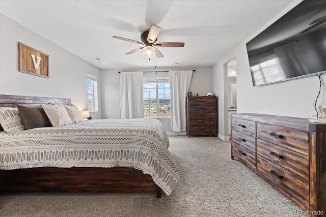 3344 Evening Pl, Castle Rock, CO 80109 - bedroom featuring light carpet, ceiling fan, and baseboards