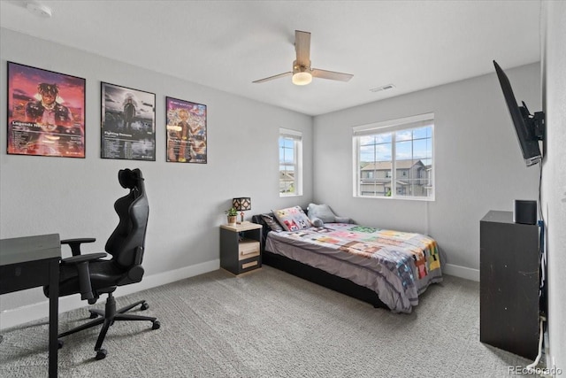 3344 Evening Pl, Castle Rock, CO 80109 - carpeted bedroom with baseboards, a ceiling fan, and an office area