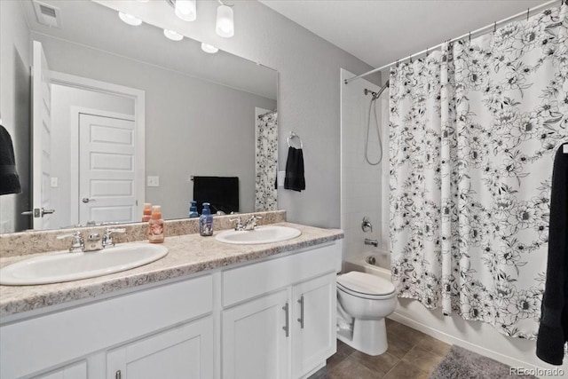 3344 Evening Pl, Castle Rock, CO 80109 - full bath with double vanity, shower / bath combination with curtain, and toilet