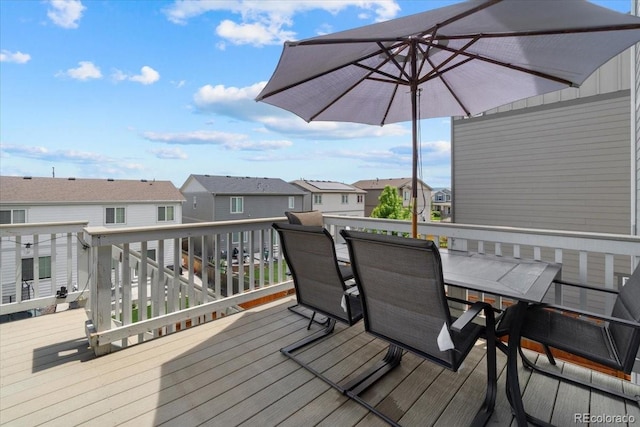 3344 Evening Pl, Castle Rock, CO 80109 - wooden terrace with a residential view and outdoor dining space