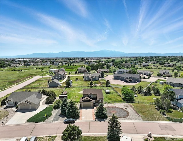 aerial view of residential area with a mountainous background