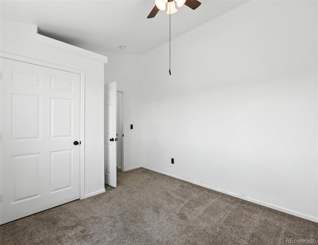 unfurnished bedroom with carpet floors and ceiling fan