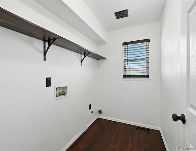 washroom featuring washer hookup and dark wood-type flooring