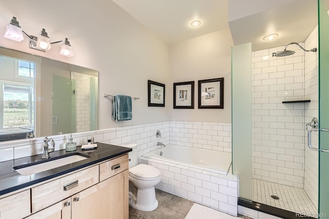 full bath featuring tile patterned floors, ensuite bath, a bath, and a stall shower