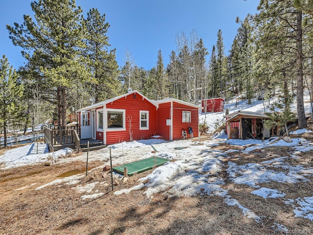 view of snow covered property