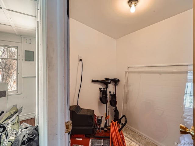 workout area with baseboards