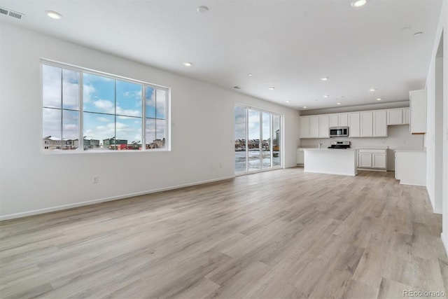 unfurnished living room with light hardwood / wood-style floors