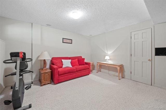 649 Cottonwood Dr, Evergreen, CO 80439 - living area with a textured ceiling and carpet