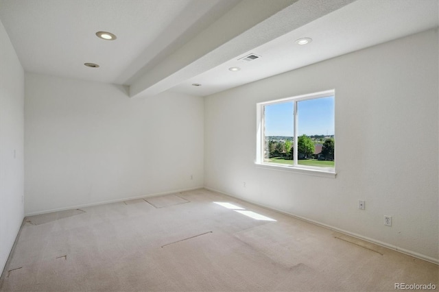 unfurnished room featuring carpet flooring, recessed lighting, and baseboards