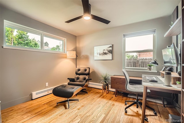 7491 W 45th Ave, Wheat Ridge, CO 80033 - office area featuring ceiling fan, wood finished floors, and baseboards