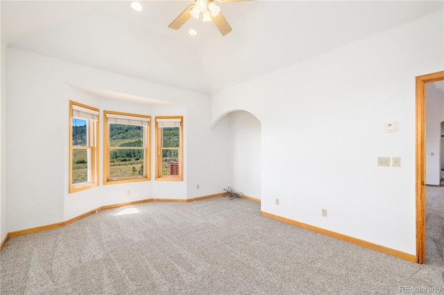 114 Round Hill Rd, Fairplay, CO 80440 - carpeted empty room with ceiling fan, arched walkways, and recessed lighting
