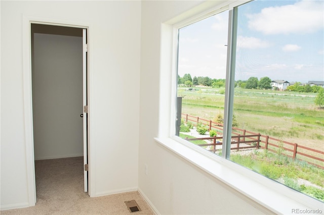 1766 Country Sun Dr, Windsor, CO 80550 - hall featuring healthy amount of natural light, light colored carpet, and a rural view