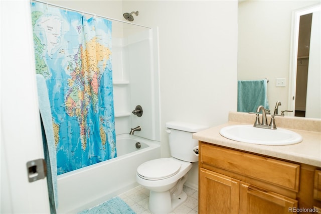 1766 Country Sun Dr, Windsor, CO 80550 - full bathroom featuring shower / bathtub combination with curtain, vanity, and tile patterned flooring