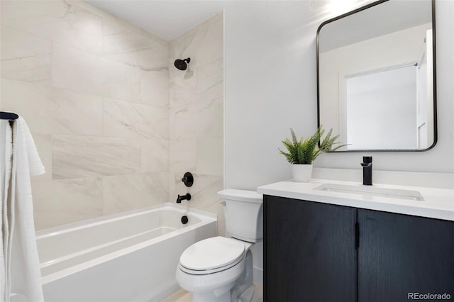 full bath featuring shower / tub combo, vanity, and toilet