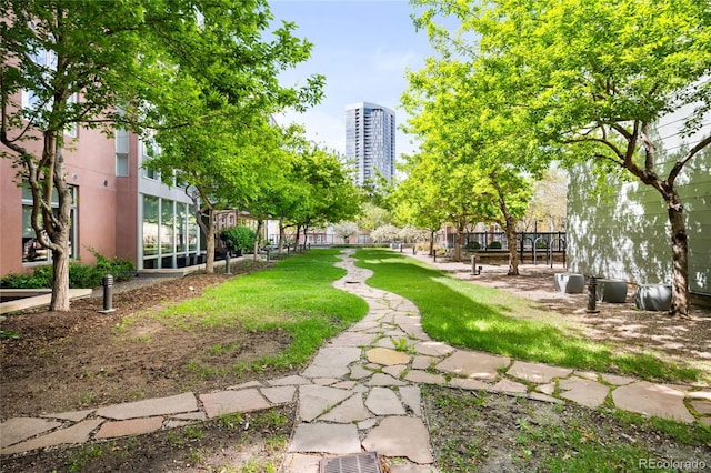 view of home's community with a yard