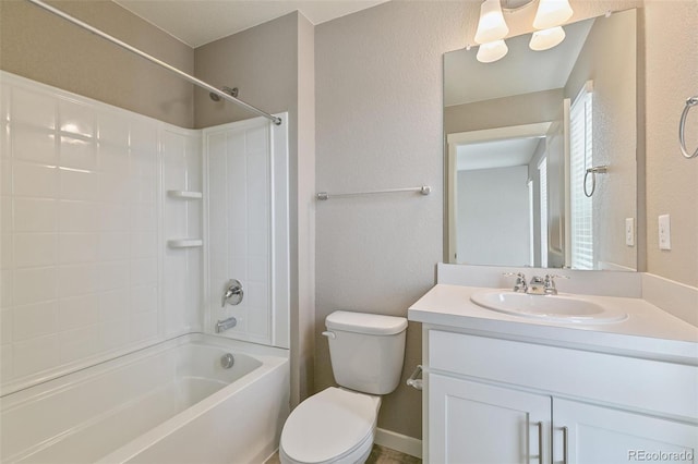 full bathroom featuring shower / tub combination, vanity, and toilet