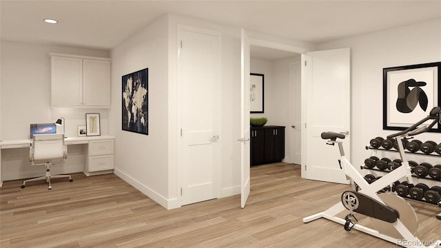 home office featuring light hardwood / wood-style flooring