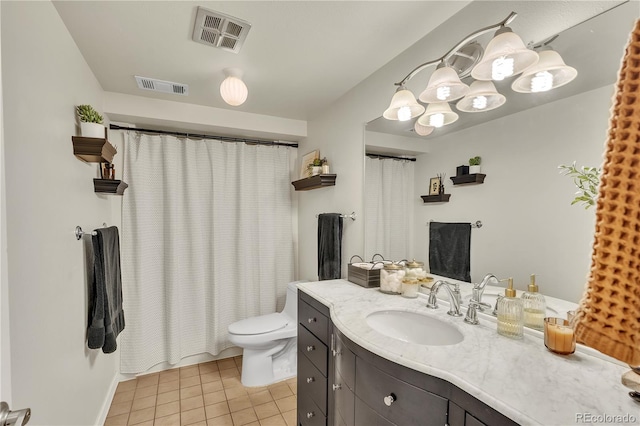 full bathroom featuring tile patterned floors, vanity, toilet, and visible vents