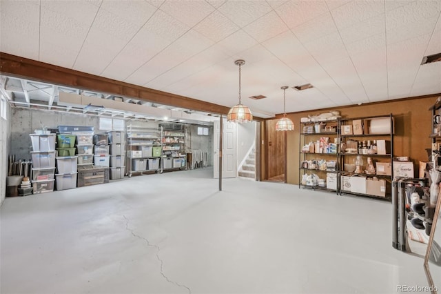finished basement featuring stairs