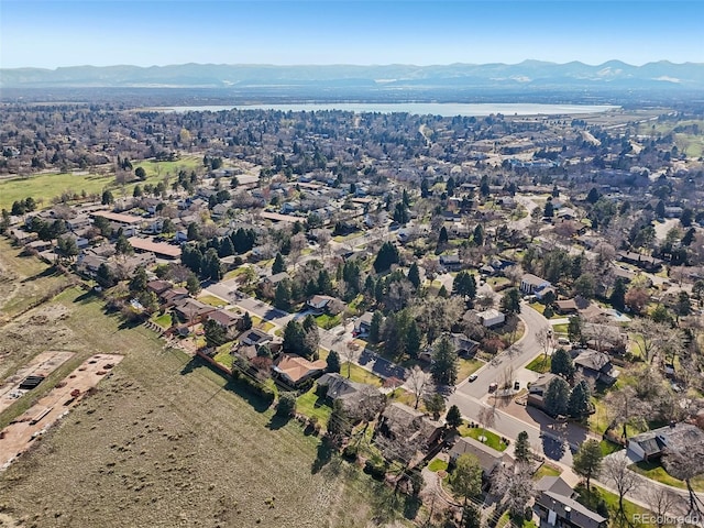 aerial view with a water and mountain view