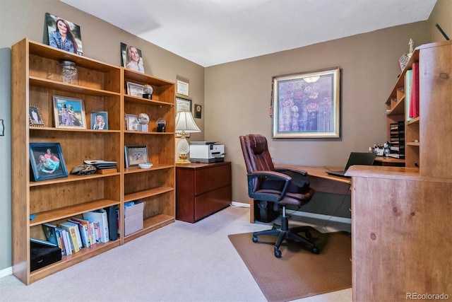 view of carpeted home office