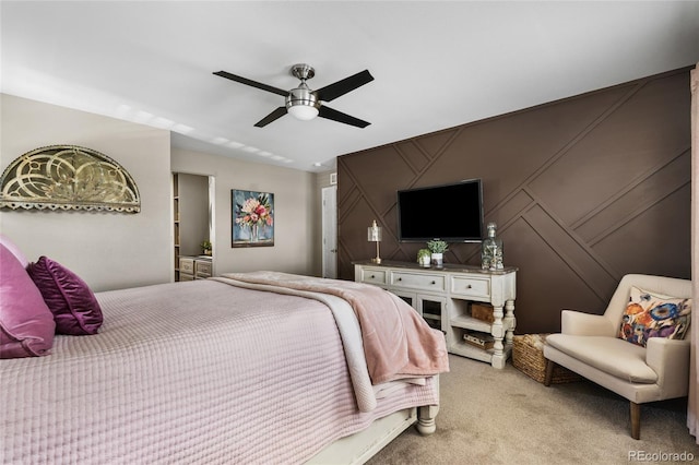 14110 Pastel Ln, Parker, CO 80134 - bedroom featuring a decorative wall, light carpet, and ceiling fan