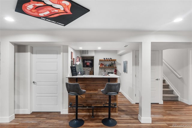 14110 Pastel Ln, Parker, CO 80134 - indoor bar featuring stairway, recessed lighting, and wood finished floors