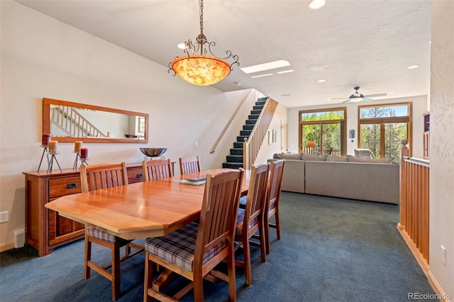 1508 Berino Ct Unit C, Frisco, CO 80443 - dining space featuring stairs, carpet flooring, recessed lighting, and a ceiling fan