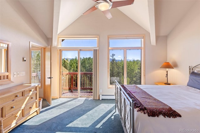 1508 Berino Ct Unit C, Frisco, CO 80443 - carpeted bedroom with baseboard heating, lofted ceiling, access to exterior, and ceiling fan
