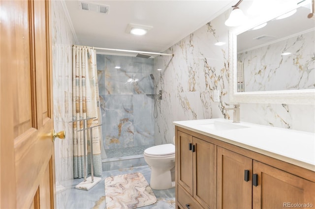 19249 E Progress Ave, Centennial, CO 80015 - bathroom with marble tiled floors, vanity, tile walls, and a marble finish shower