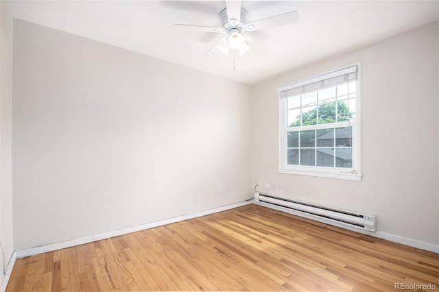 2856 Jasmine St, Denver, CO 80207 - empty room with baseboard heating, light wood-type flooring, baseboards, and ceiling fan