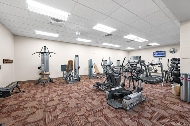 13890 E Marina Dr Unit 304, Aurora, CO 80014 - workout area with carpet floors, a paneled ceiling, and baseboards