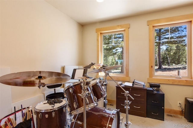 view of carpeted home office