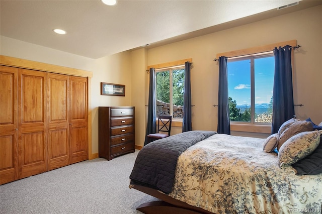 carpeted bedroom featuring a closet