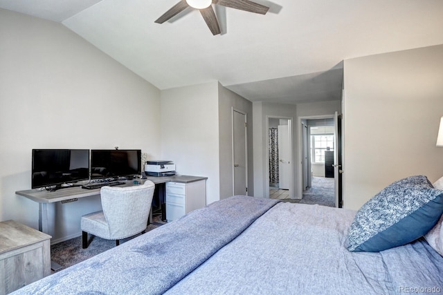 19804 Summerset Ln, Parker, CO 80138 - bedroom with carpet flooring, ceiling fan, an office area, and lofted ceiling
