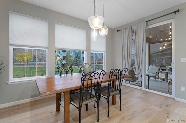 dining space featuring light wood-type flooring and a wealth of natural light