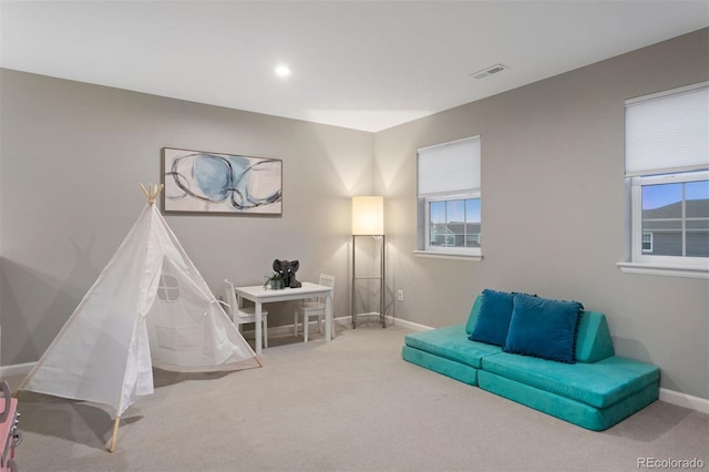 playroom featuring carpet flooring