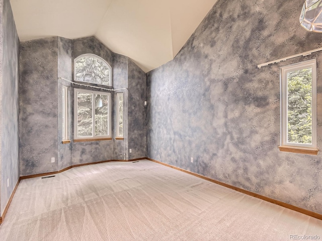 9412 La Quinta Way, Lone Tree, CO 80124 - spare room featuring vaulted ceiling, carpet floors, and baseboards