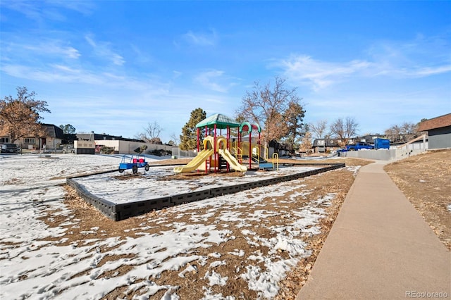 view of snow covered playground