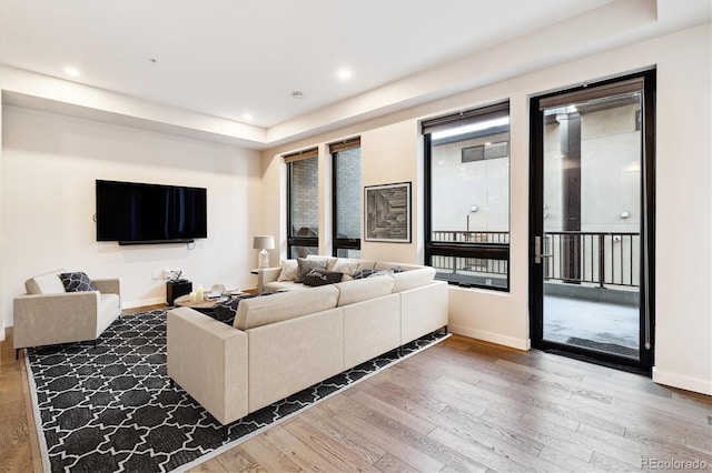 living room with hardwood / wood-style flooring