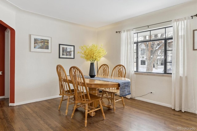 dining area featuring dark wood-type flooring